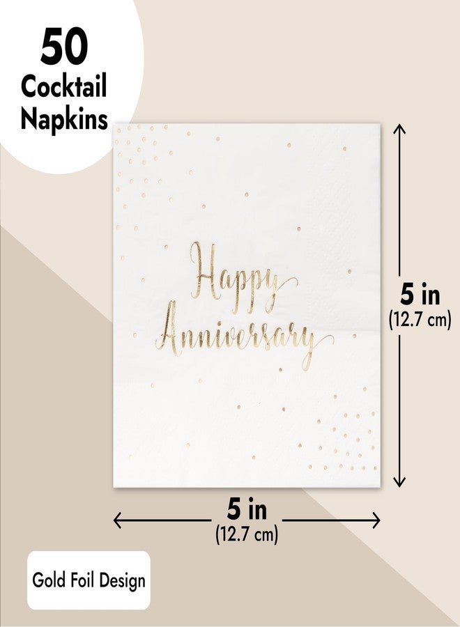 BLUE PANDA Happy Anniversary Napkins - 5 x 5 In, 3-Ply, 50 Pack, Elegant Gold Foil - Disposable Anniversary Paper Goods & Cocktail Napkins for Wedding Party Decor - Image 3